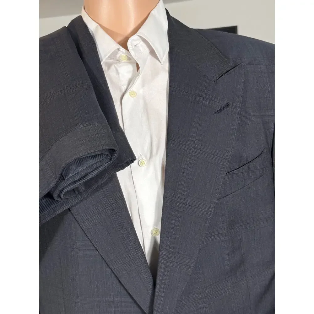 Tom Ford Navy Blue Prince of Wales Wool 2Pc Suit Windsor (56R IT) 44R Peak